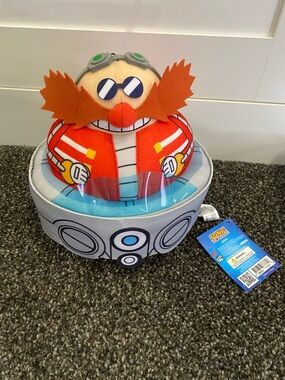 New! Sonic The Hedgehog - Dr. Eggman (Robotnik) in Egg Mobile Plush 8" H